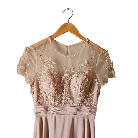 NEW JS COLLECTIONS Embellished Mesh & Chiffon GOWN SIZE 6 $388 BLUSH NORDSTROM - Picture 4 of 11